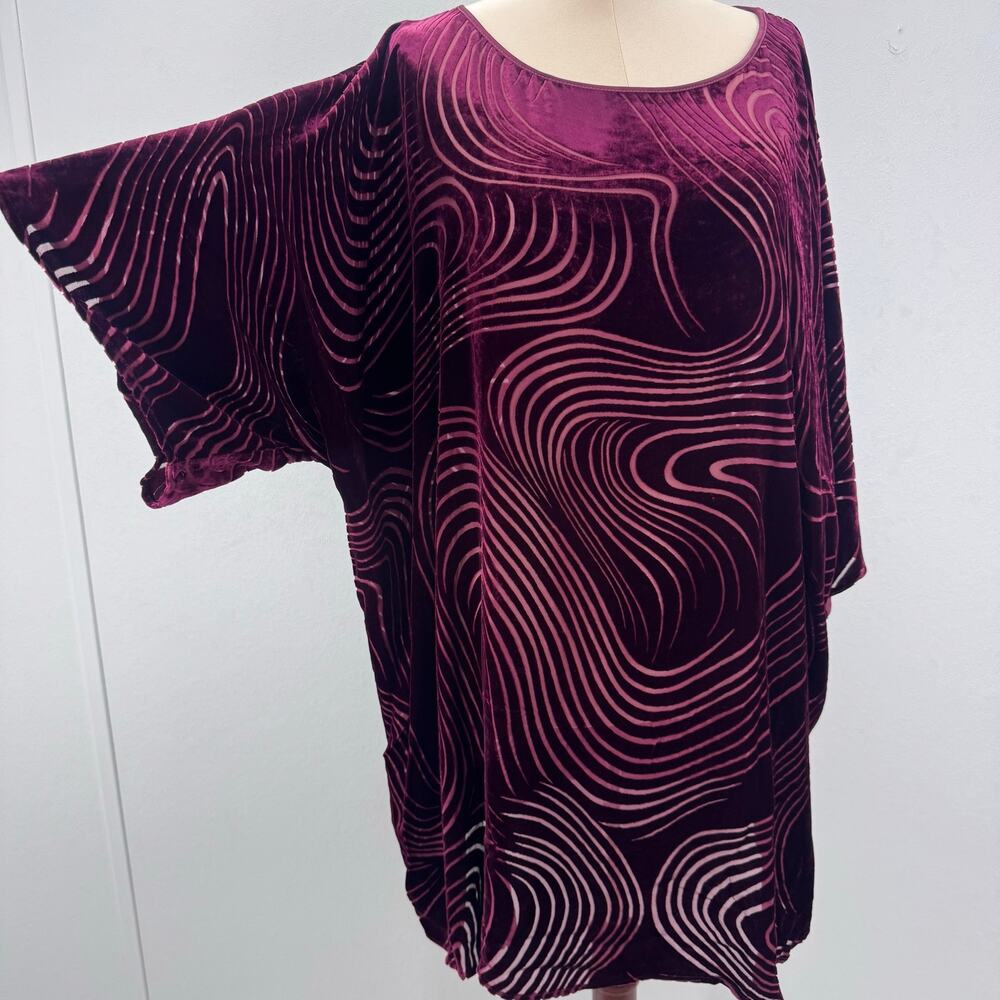 NWT Marina Rinaldi Festival Silk Blend Tunic Blouse Red Velvet Burnout Plus US24